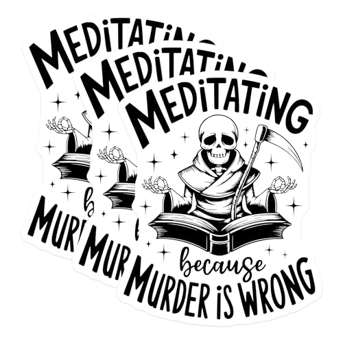 (3 Pack) Meditating Skeleton Decals - Funny Grim Reaper Sticker - Murder is Wrong Laptop Decal - 3 Inches On Longest Side - Easy Peel & Apply - Made in USA - 3MCS4067