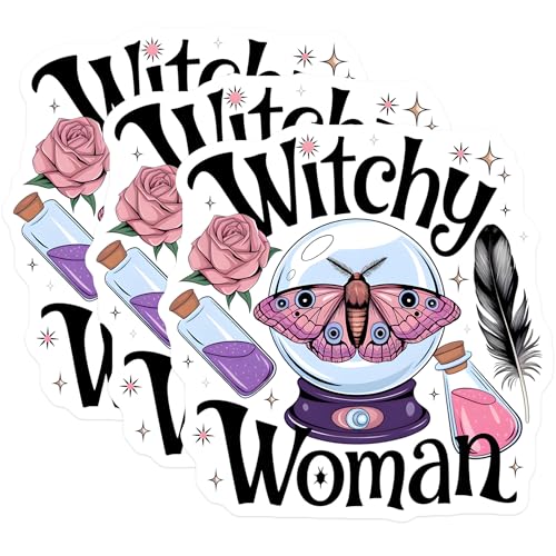 (3 Pack) Witchy Woman Decals - Moth Crystal Ball - Laptop Decal- 3 Inches On Longest Side - Easy Peel & Apply - Made in USA - 3MCS5360