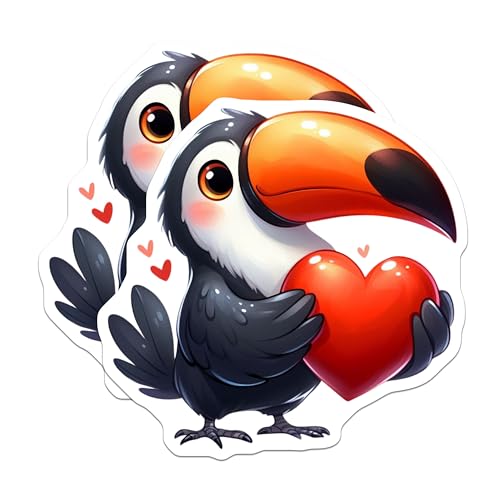 (2 Pack) Toucan with Heart Stickers - Cute Animal Stickers - Love Bird Stickers - 5" On Longest Side - Sticks to Smooth Flat Surfaces - Made in USA - BMCS3677