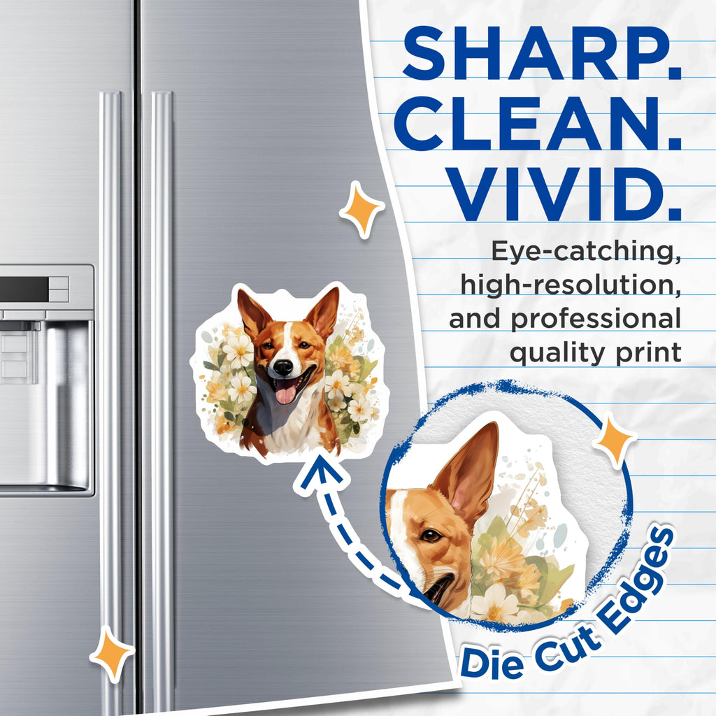 (2 Pack) Happy Basenji Magnets - Watercolor Dog Art - Cheerful Pet Decor - 5 Inches On Longest Side - Thick Durable Magnet - Made in USA - MAG27169