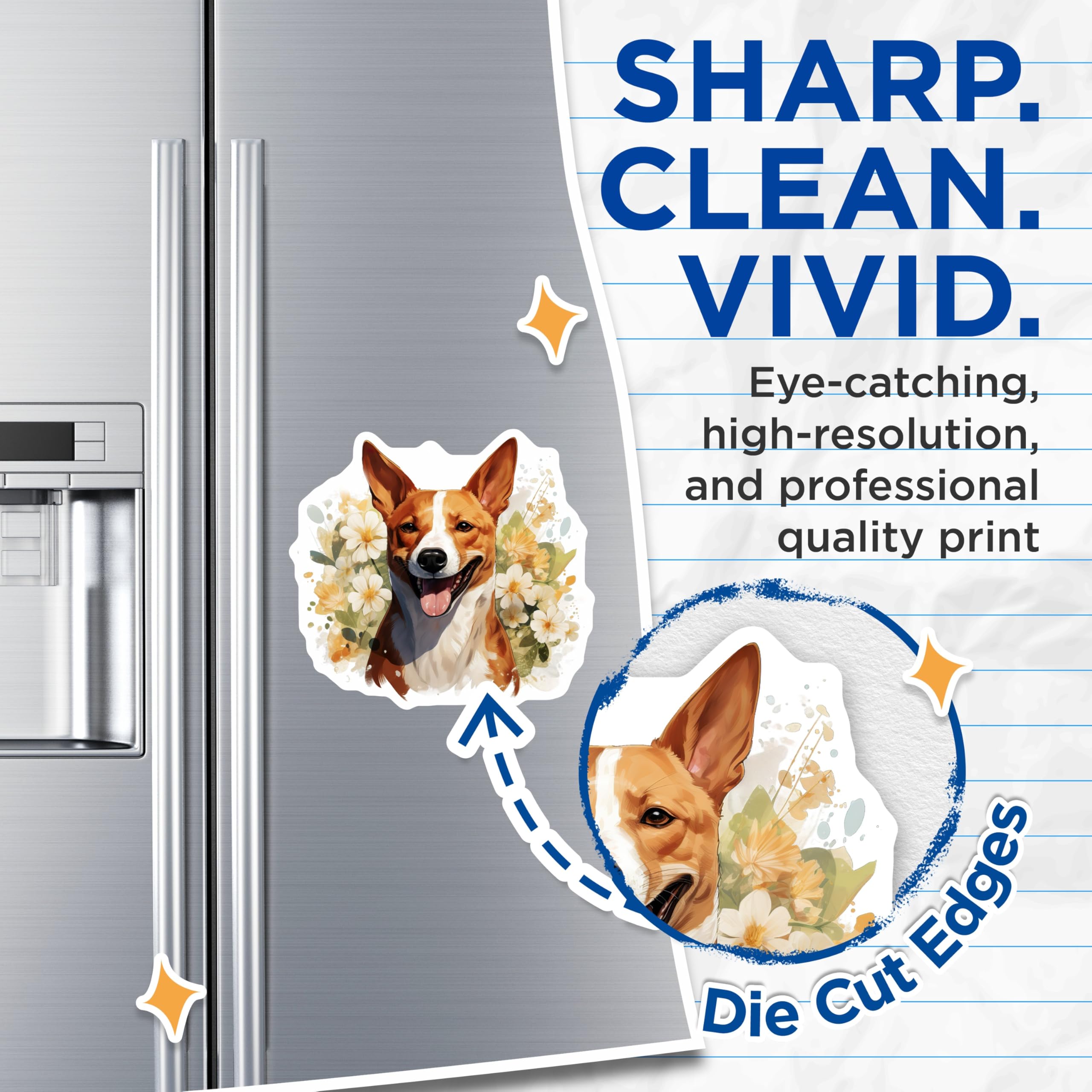 (2 Pack) Happy Basenji Magnets - Watercolor Dog Art - Cheerful Pet Decor - 5 Inches On Longest Side - Thick Durable Magnet - Made in USA - MAG27169