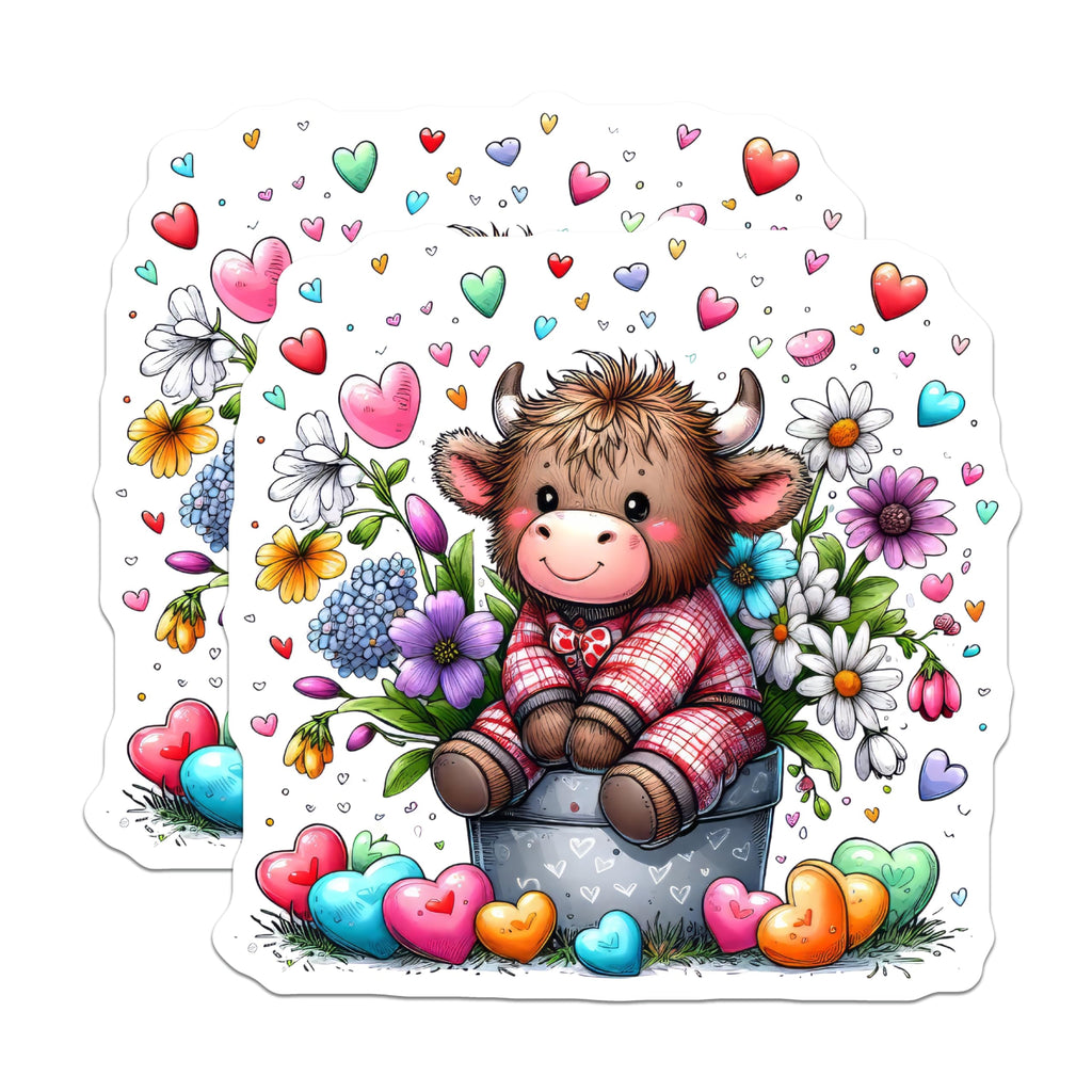 (2 Pack) Highland Cow Magnets - Cute Cow Decor - Flower Power Magnet Set - 5" On Longest Side - Premium Magnet - for Cars, Refrigerators, Toolboxes, Lockers - Made in USA - MAG15091