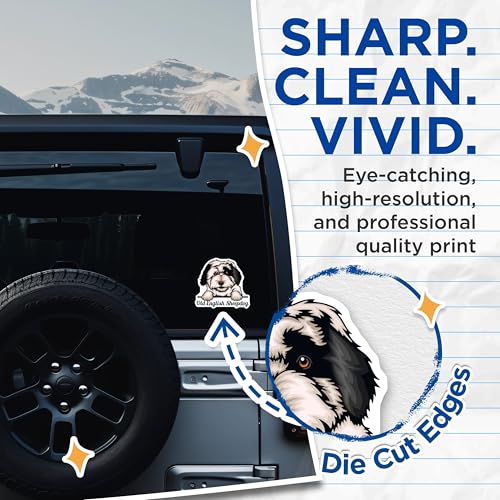 (2 Pack) Old English Sheepdog Stickers - Dog Lover Stickers - Cute Pet Stickers - 5" On Longest Side - Sticks to Smooth Flat Surfaces - Made in USA - BMCS4231