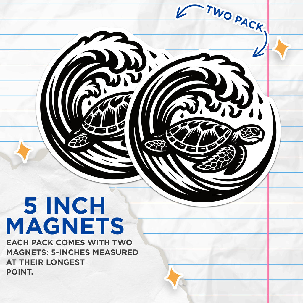 (2 Pack) Ocean Sea Turtle Magnets - Polynesian Wave Art - Beach Life Coastal Decor Refrigerator - 5 Inches On Longest Side - Thick Durable Magnet - Made in USA - MAG37312