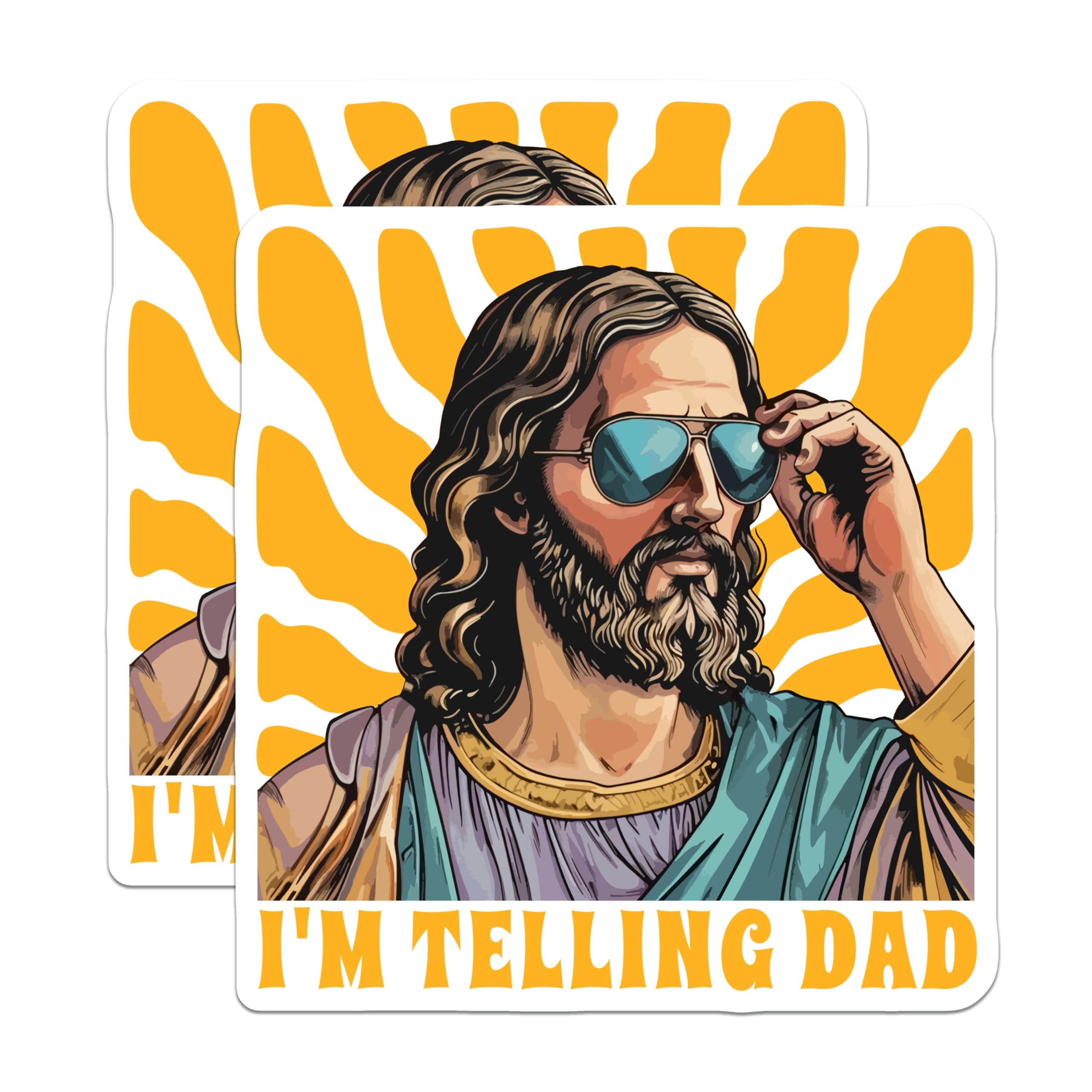 (2 Pack) Funny Jesus Magnets - Cool Christ Sunglasses Meme - I'm Telling Dad Humor Refrigerator Magnets - 5 Inches On Longest Side - Thick Durable Magnet - Made in USA - MAG24124