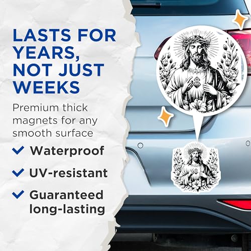 (2 Pack) Jesus Sacred Heart Magnets - Religious Icon - Christian Home Decor - Faith-Based Art - Inspirational Magnets - 5" On Longest Side - for Cars, Fridges, Toolboxes - Made in USA - MAG7321