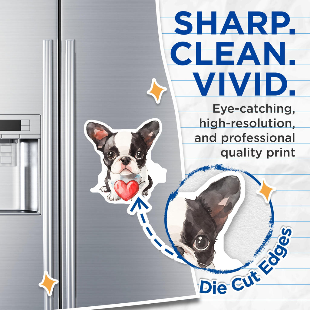 (2 Pack) Boston Terrier Magnets - Dog Lover Decorations - Cute Heart Dog Magnet Set - 5" On Longest Side - Premium Magnet - for Cars, Refrigerators, Toolboxes, Lockers - Made in USA - MAG16545