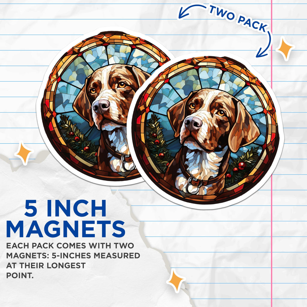 (2 Pack) Stained Glass Pointer Dog Magnets - Christmas Pet Lover Decor - Winter Animal Art - 5 Inches On Longest Side - Thick Durable Magnet - Made in USA - MAG30941