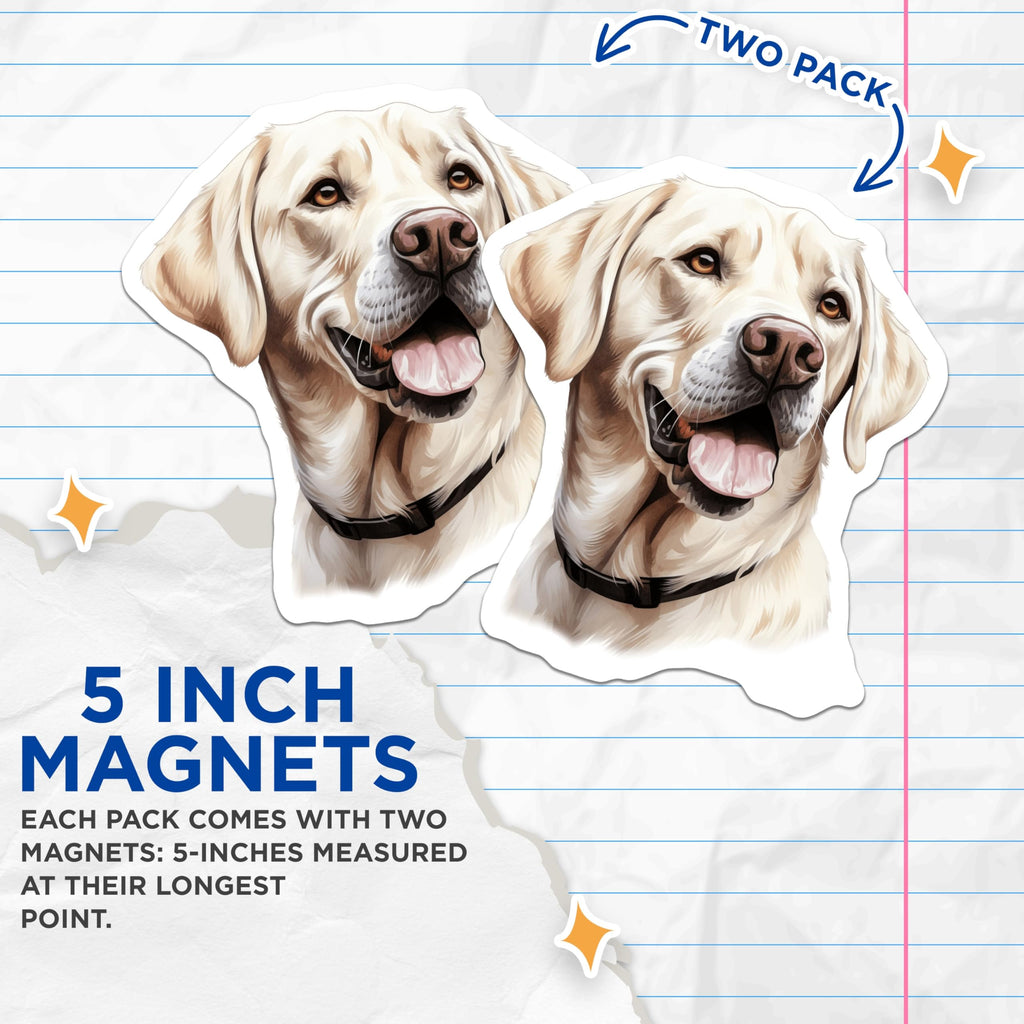 (2 Pack) Yellow Labrador Retriever Magnets - Cheerful Lab Dog Illustration Art - Animal Pet Lover Kitchen Fridge Accents - 5 Inches On Longest Side - Thick Durable Magnet - Made in USA - MAG23958