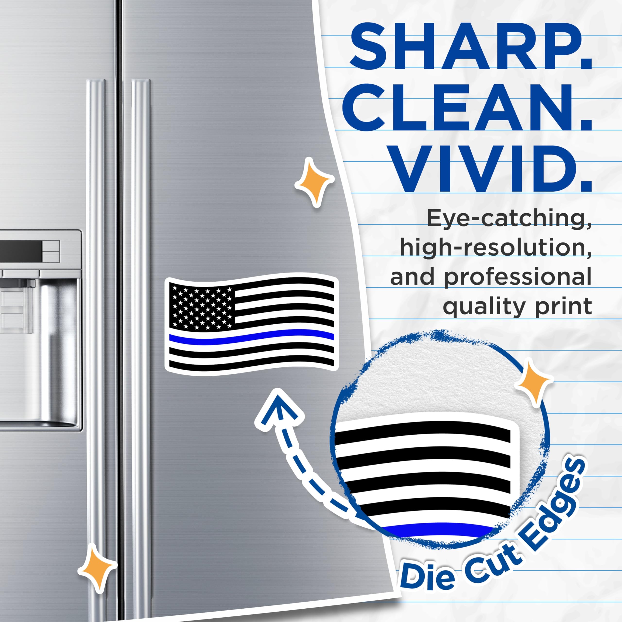 (2 Pack) Thin Blue Line Magnets - Police Support Flag - Law Enforcement Officer Support - First Responder Emblem - 5 Inches On Longest Side - Thick Durable Magnet - Made in USA - MAG20526