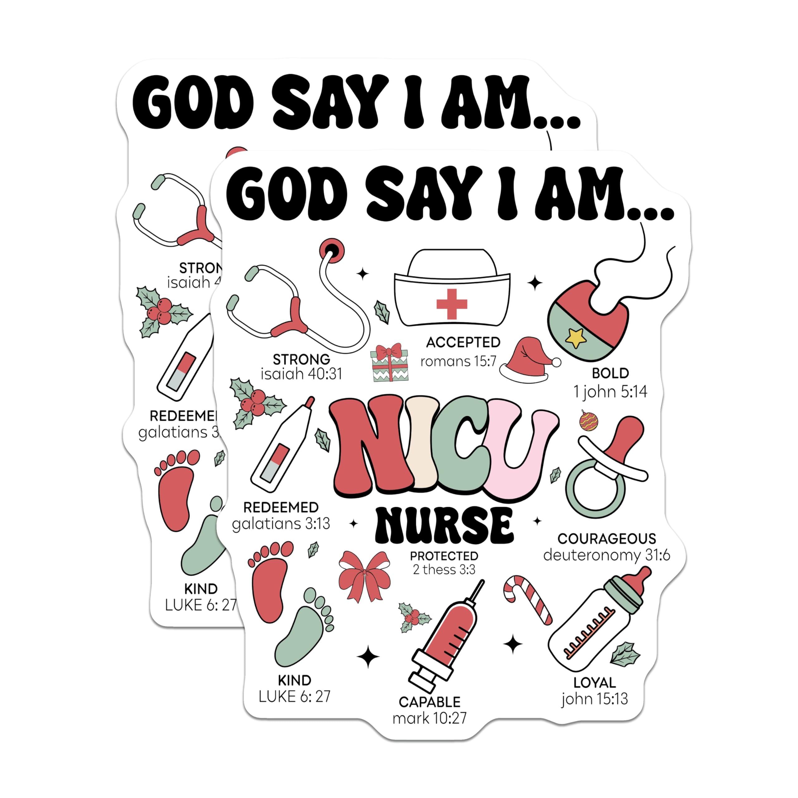 (2 Pack) NICU Nurse Magnets - God Say I Am Christian Nurse - Inspirational Healthcare Worker Bible Verse Decor - 5 Inches On Longest Side - Thick Durable Magnet - Made in USA - MAG28880