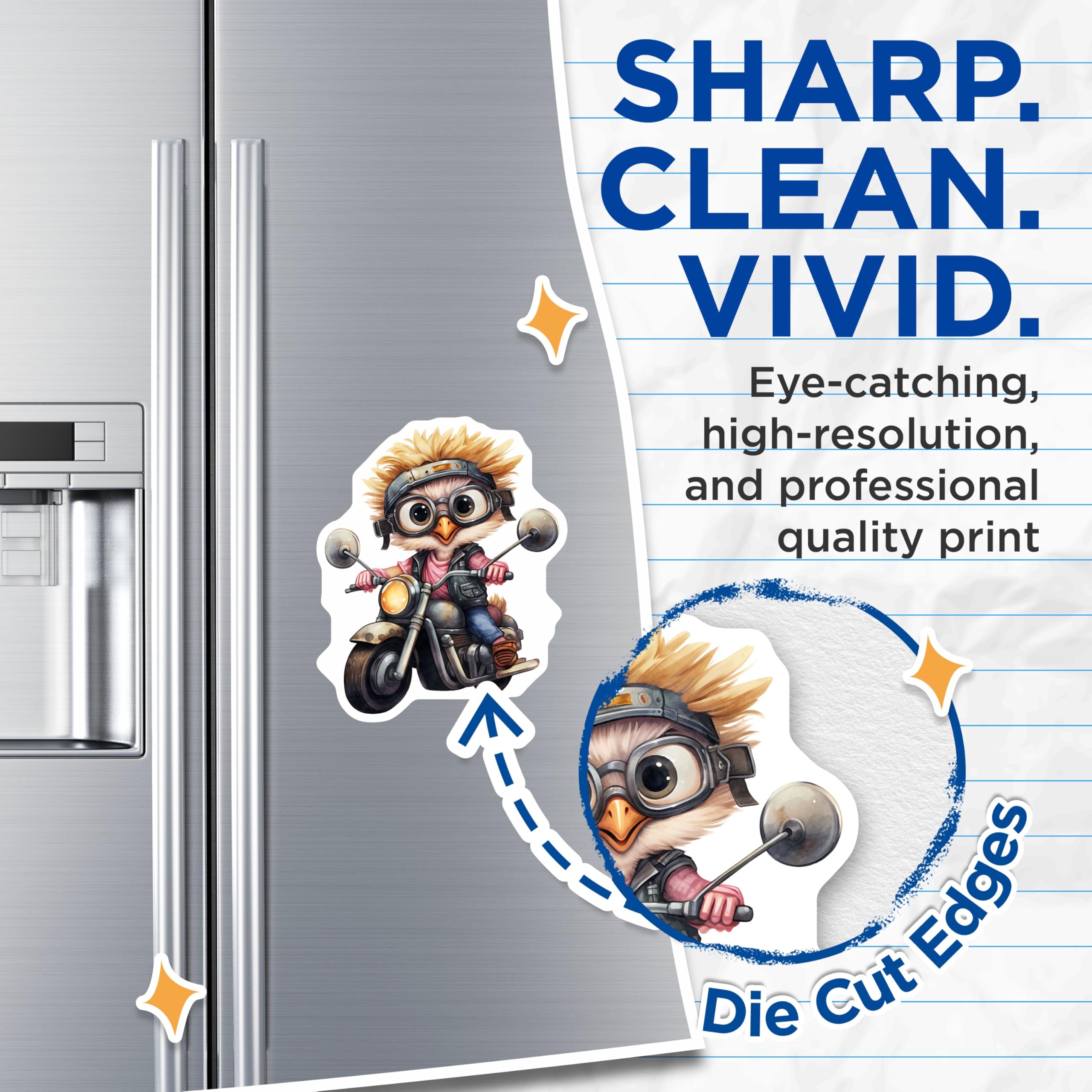 (2 Pack) Biker Owl Magnets - Motorcycle Bird Art - Cool Fridge Magnets - 5" On Longest Side - Premium Magnet - for Cars, Refrigerators, Toolboxes, Lockers - Made in USA - MAG16747