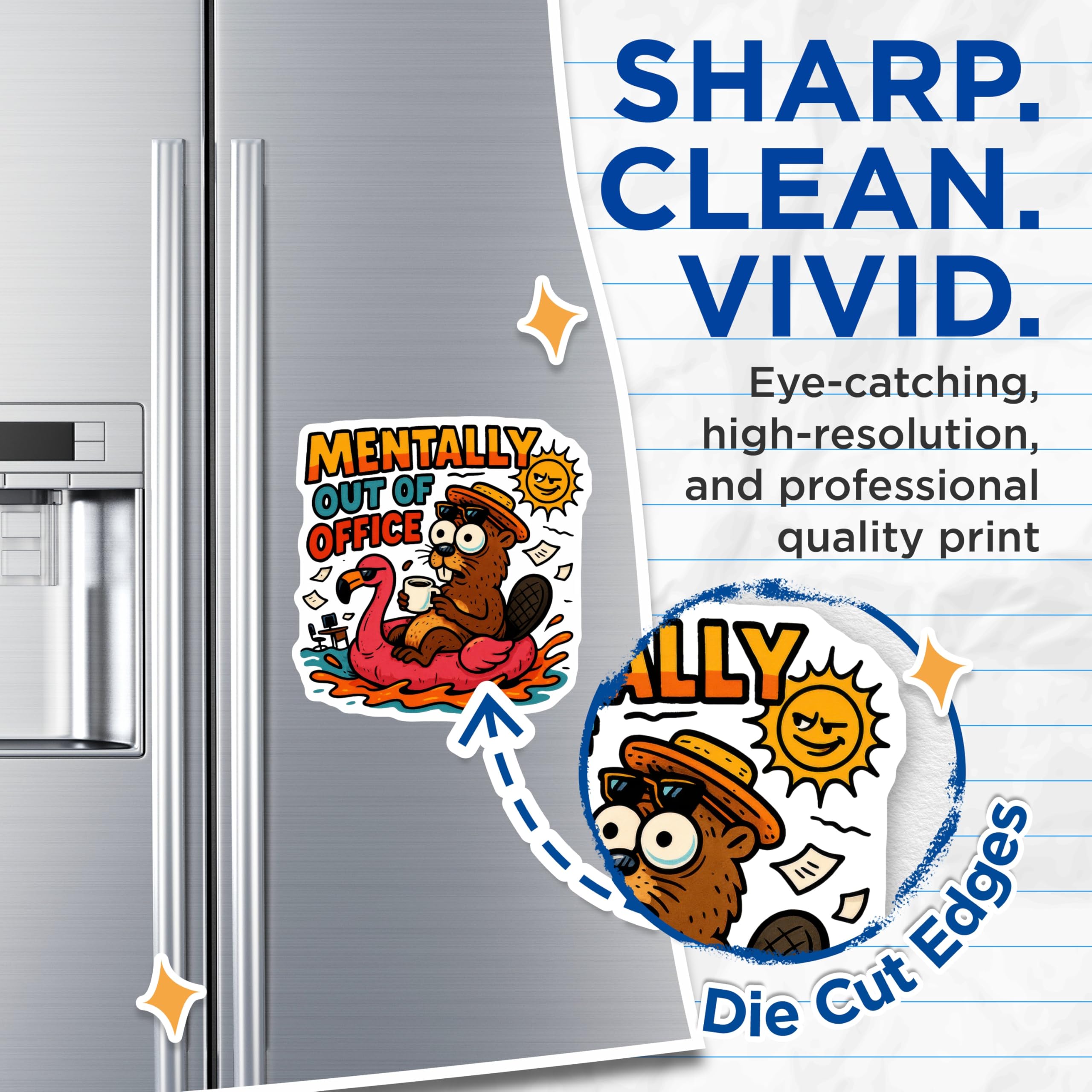 (2 Pack) Mentally Out of Office Magnets - Funny Beaver Flamingo - Work Humor Summer Vibes - Chill Vacation Theme - 5 Inches On Longest Side - Thick Durable Magnet - Made in USA - MAG21729