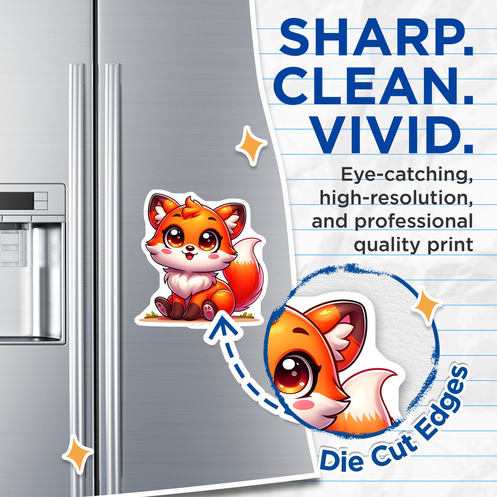 (2 Pack) Cute Fox Magnets - Kawaii Woodland Animal Decor - Fridge Locker Decoration - 5 Inches On Longest Side - Thick Durable Magnet - Made in USA - MAG38320