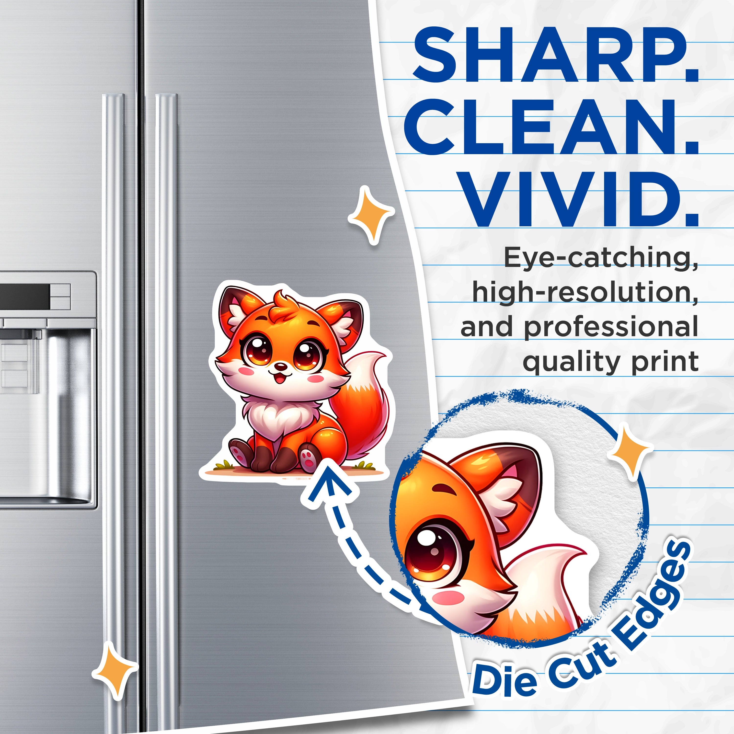 (2 Pack) Cute Fox Magnets - Kawaii Woodland Animal Decor - Fridge Locker Decoration - 5 Inches On Longest Side - Thick Durable Magnet - Made in USA - MAG38320
