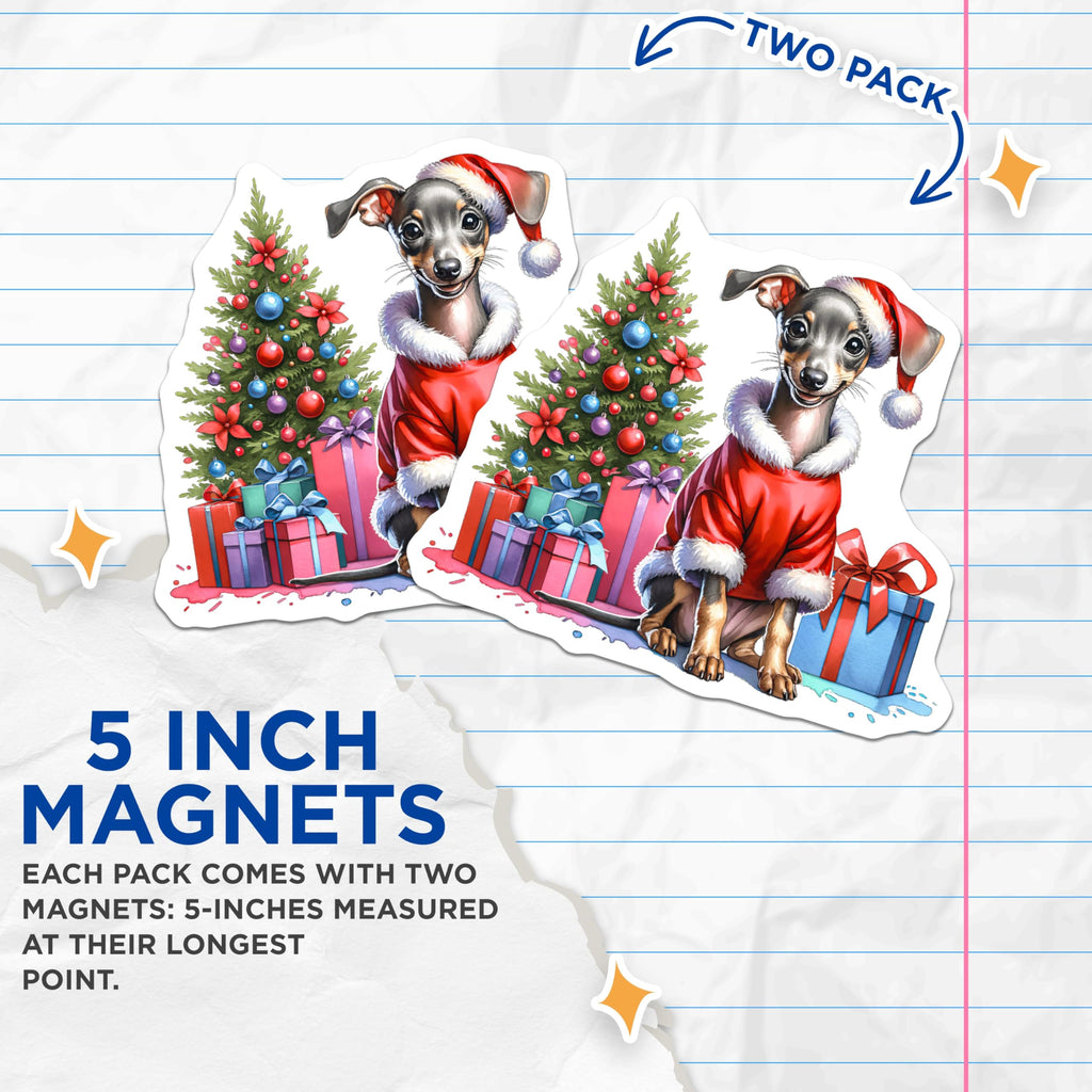 (2 Pack) Christmas Dog Magnets - Santa Puppy Refrigerator Decor - Holiday Pet Lover Stocking Stuffer - 5 Inches On Longest Side - Thick Durable Magnet - Made in USA - MAG28291