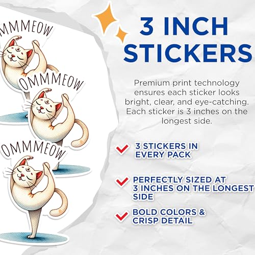 (3 Pack) Yoga Cat Decals - Funny Cat Meme - Cute Animal Laptop Decal - 3 Inches On Longest Side - Easy Peel & Apply - Made in USA - 3MCS1303