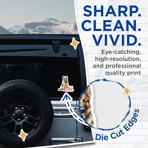 (2 Pack) German Shepherd Stickers - Cute Dog Stickers - Adorable Puppy and Teddy Bear Stickers - 5" On Longest Side - Sticks to Any Smooth Flat Surface - Made in USA - BMCS3473