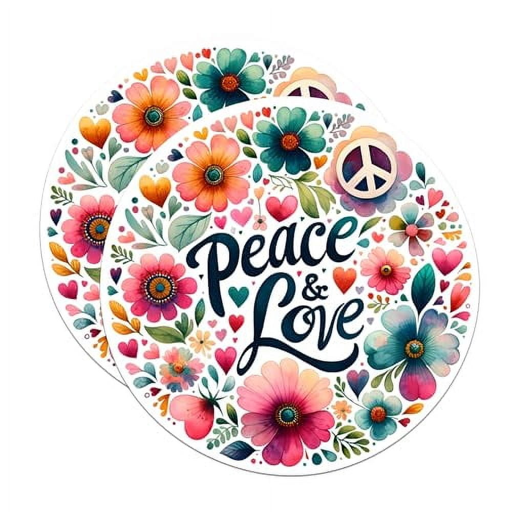 (2 Pack) Peace & Love Floral and Peace Sign Magnets - Empowering Peace and Unity - 5" On Longest Side - Premium Magnet - for Cars, Refrigerators, Toolboxes, Lockers - Made in USA - MAG1695
