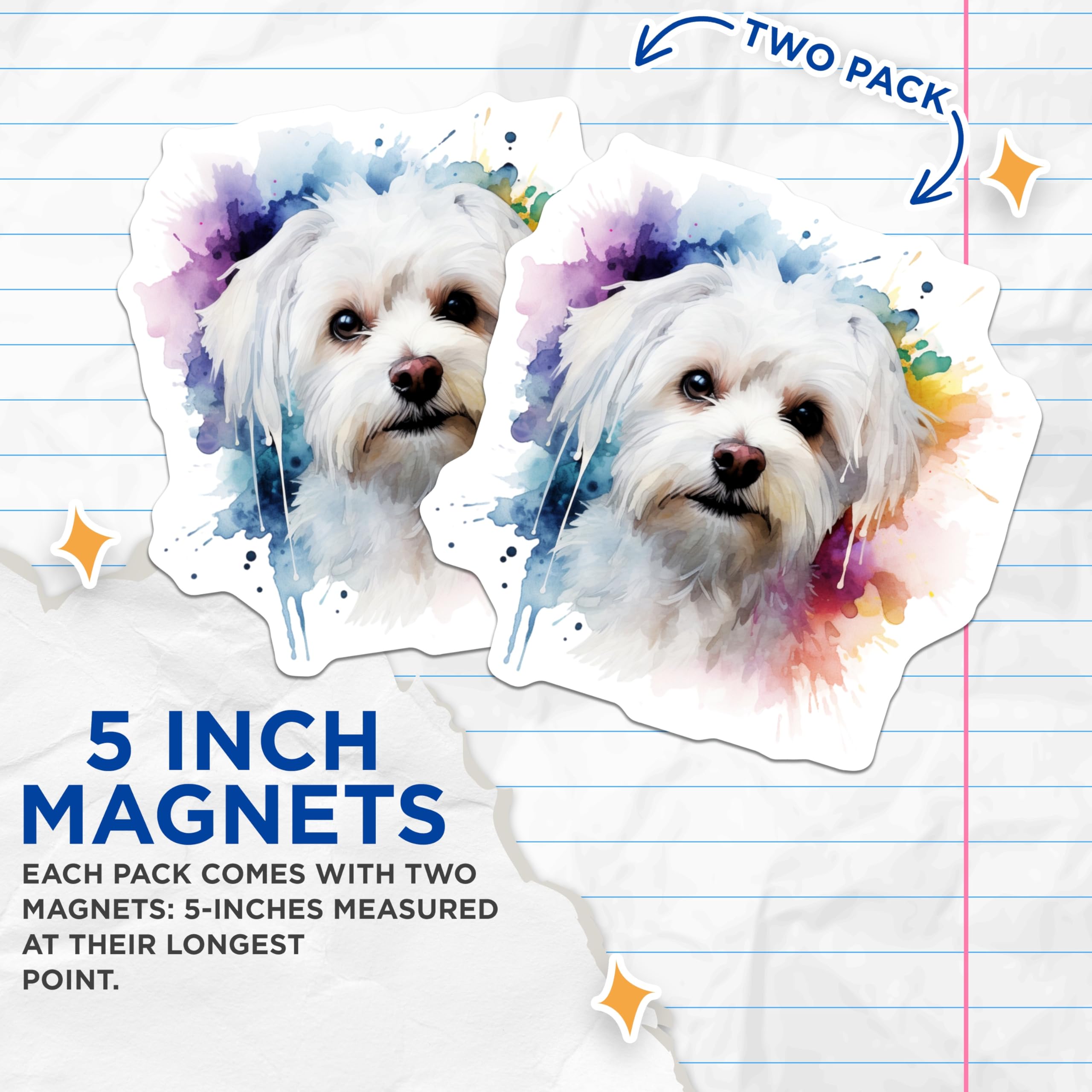 (2 Pack) Watercolor Maltese Dog Magnets - Cute Pet Art - Dog Mom Kitchen Decor - 5 Inches On Longest Side - Thick Durable Magnet - Made in USA - MAG25362