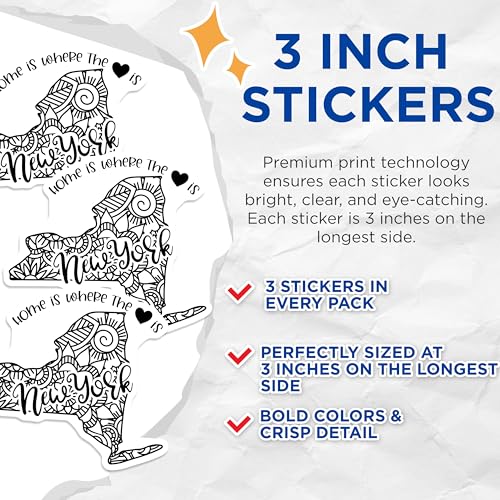 (3 Pack) New York Decals - Home State Pride - Laptop Decals - 3 Inches On Longest Side - Easy Peel & Apply - Made in USA - 3MCS7845