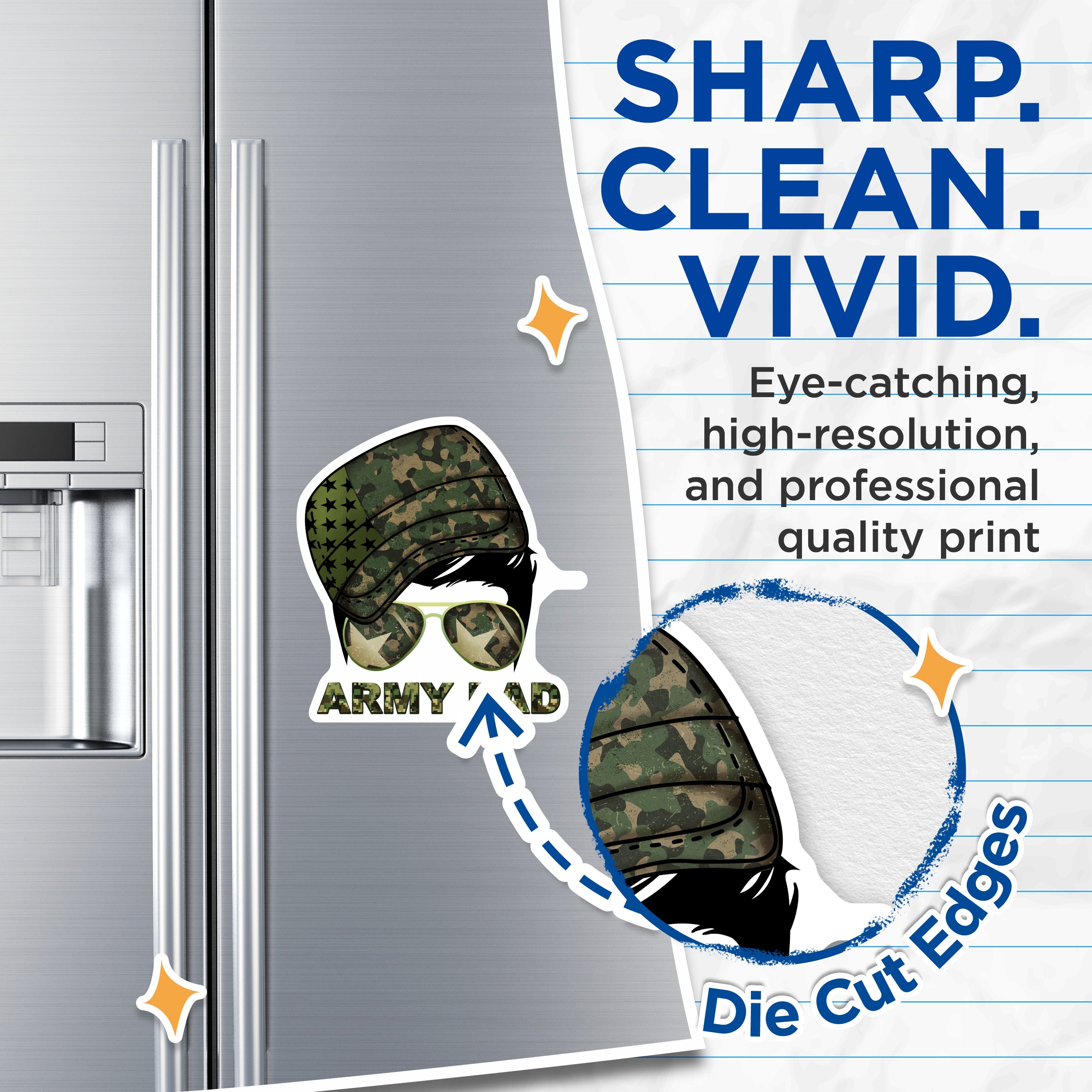 (2 Pack) Army Dad Magnets - Military Appreciation - Patriotic Refrigerator Decor - 5 Inches On Longest Side - Thick Durable Magnet - Made in USA - MAG36996