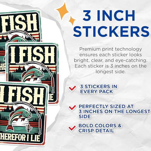 (3 Pack) Fishing Decals - Funny Fisherman Decals - I Fish Therefore I Lie - 3 Inches On Longest Side - Easy Peel & Apply - Made in USA - 3MCS1467