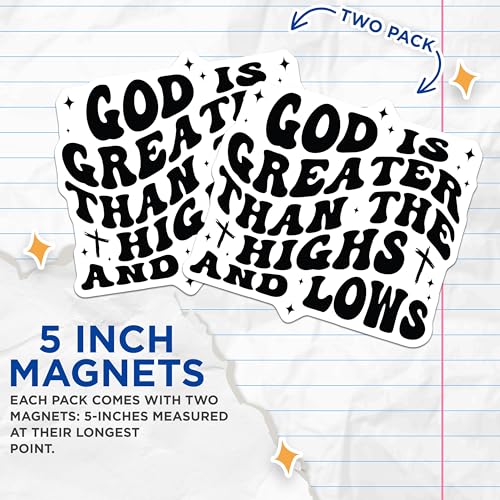 (2 Pack) God is Greater Than The Highs and Lows Magnets - Motivational Phrase - Inspirational Decor - Uplifting Message - 5" On Longest Side - for Cars, Fridges, Toolboxes - Made in USA - MAG7231