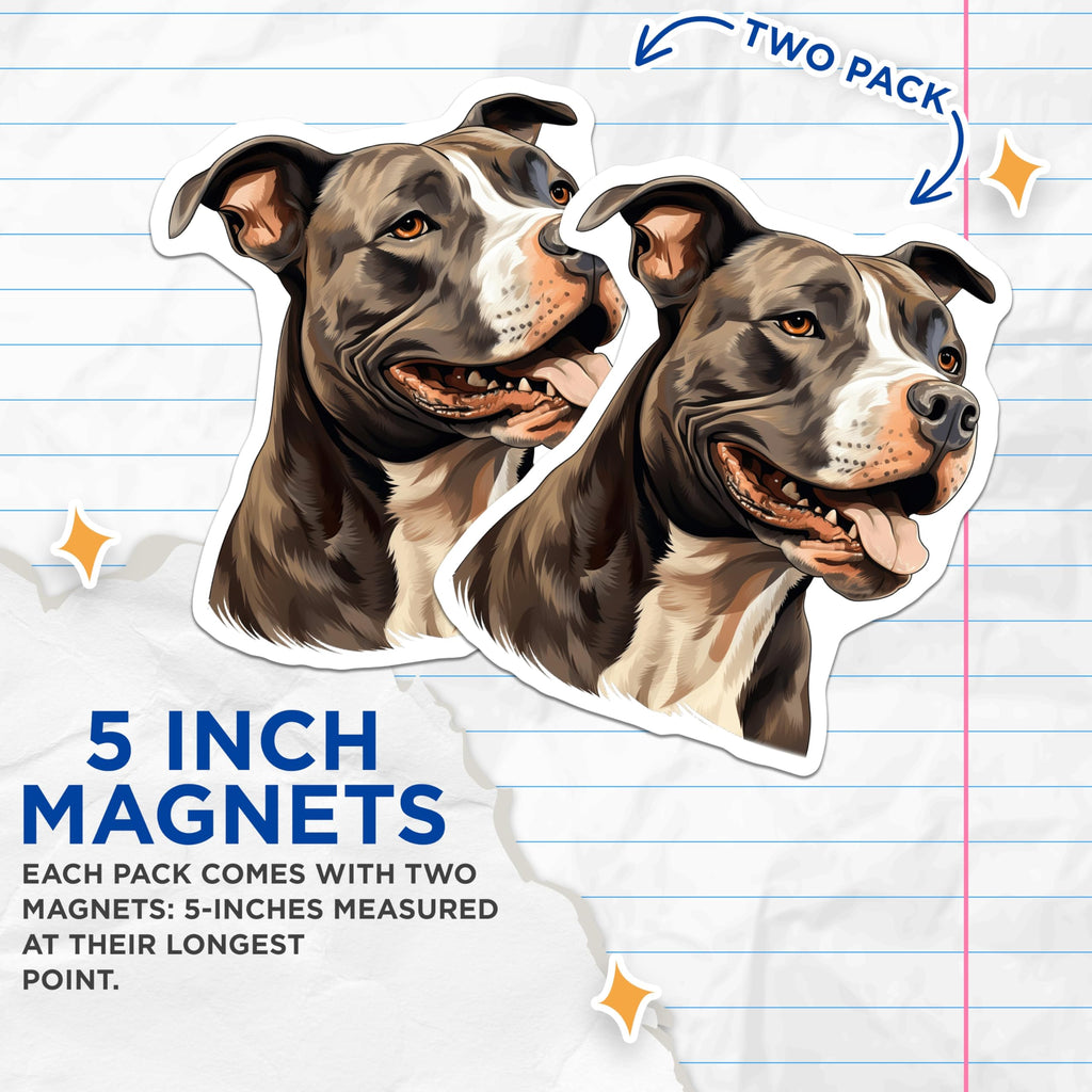 (2 Pack) Pitbull Dog Magnets - Dog Lover Refrigerator Art - Pet Owner Appliance Decor - Animal Breed Display - 5 Inches On Longest Side - Thick Durable Magnet - Made in USA - MAG30552