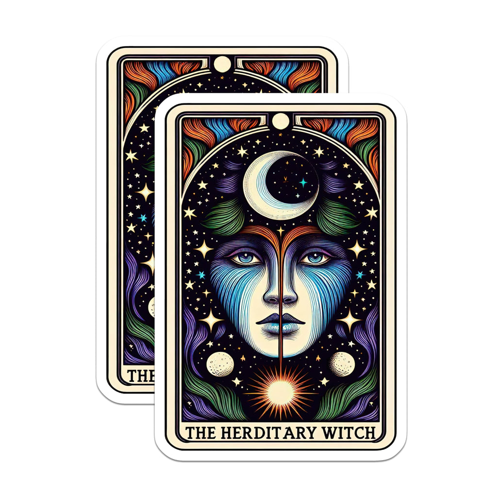(2 Pack) The Herditary Witch Stickers - Moon Face Stickers - Gothic Witchcraft Art Stickers - 5" On Longest Side - Sticks to Smooth Flat Surfaces - Made in USA - BMCS5430