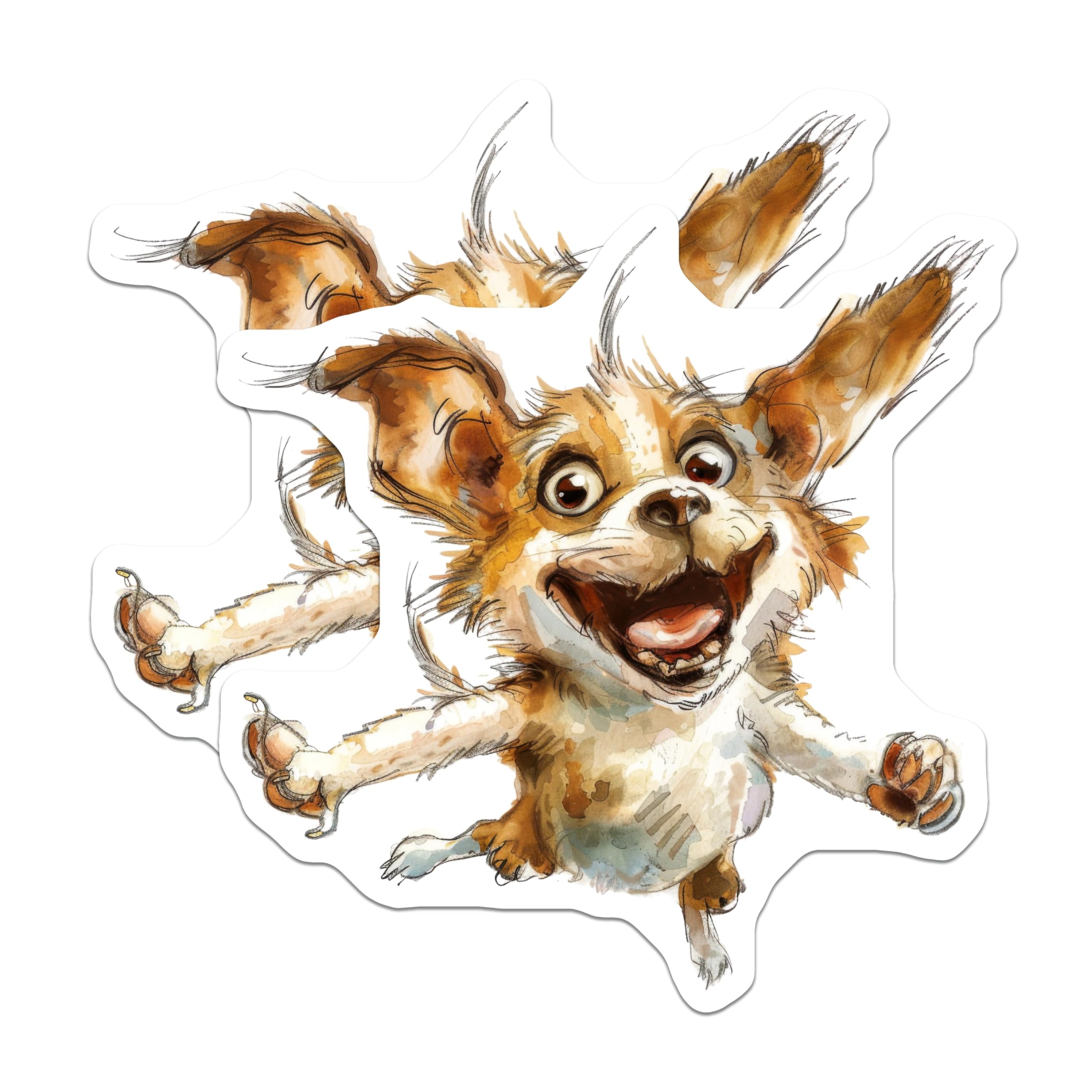 (2 Pack) Happy Dog Magnets - Whimsical Watercolor Puppy Decor - Pet Lover Animal Art - 5 Inches On Longest Side - Thick Durable Magnet - Made in USA - MAG30010