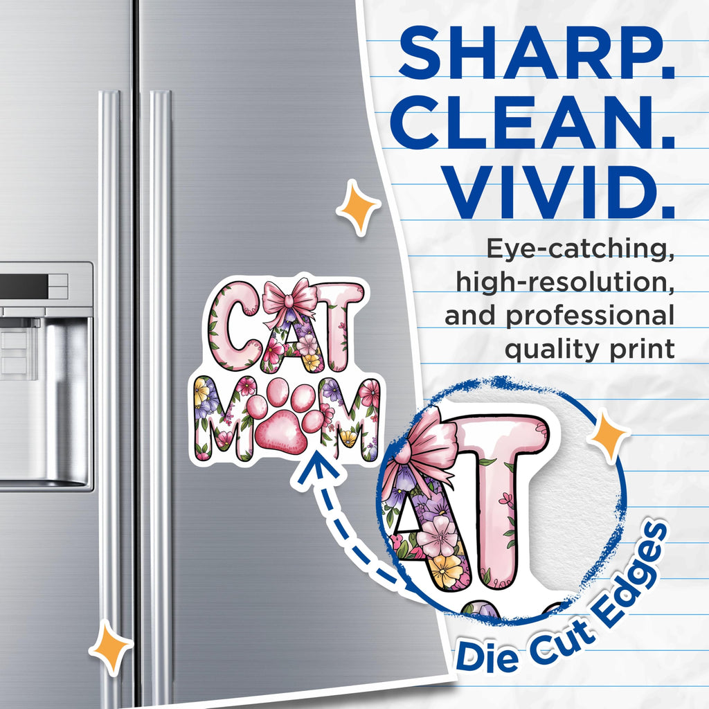 (2 Pack) Cat Mom Floral Magnets - Sweet Pet Lover Paw Print - Refrigerator Accessory - Animal Themed Kitchen Decor - 5 Inches On Longest Side - Thick Durable Magnet - Made in USA - MAG22085