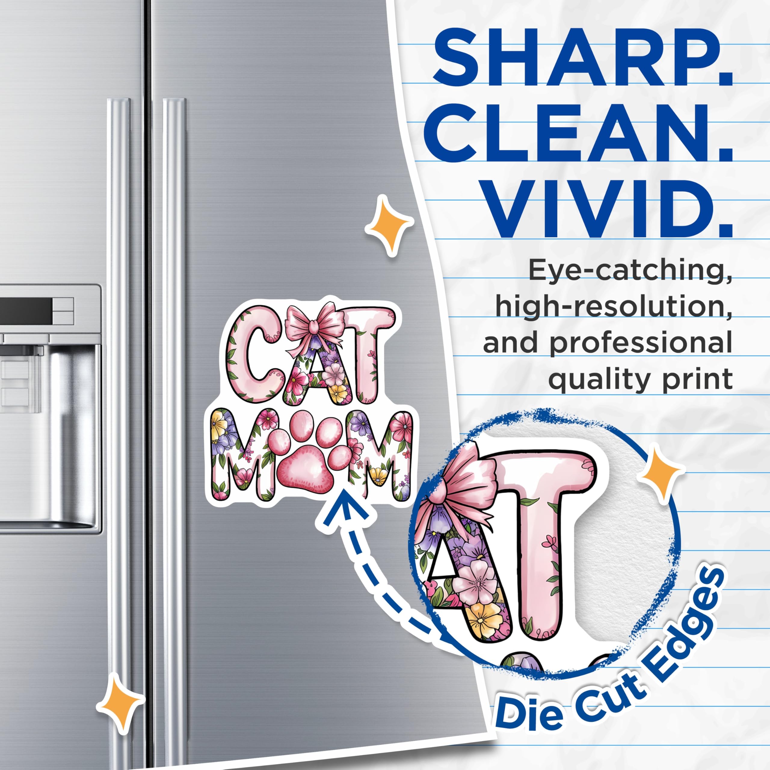 (2 Pack) Cat Mom Floral Magnets - Sweet Pet Lover Paw Print - Refrigerator Accessory - Animal Themed Kitchen Decor - 5 Inches On Longest Side - Thick Durable Magnet - Made in USA - MAG22085