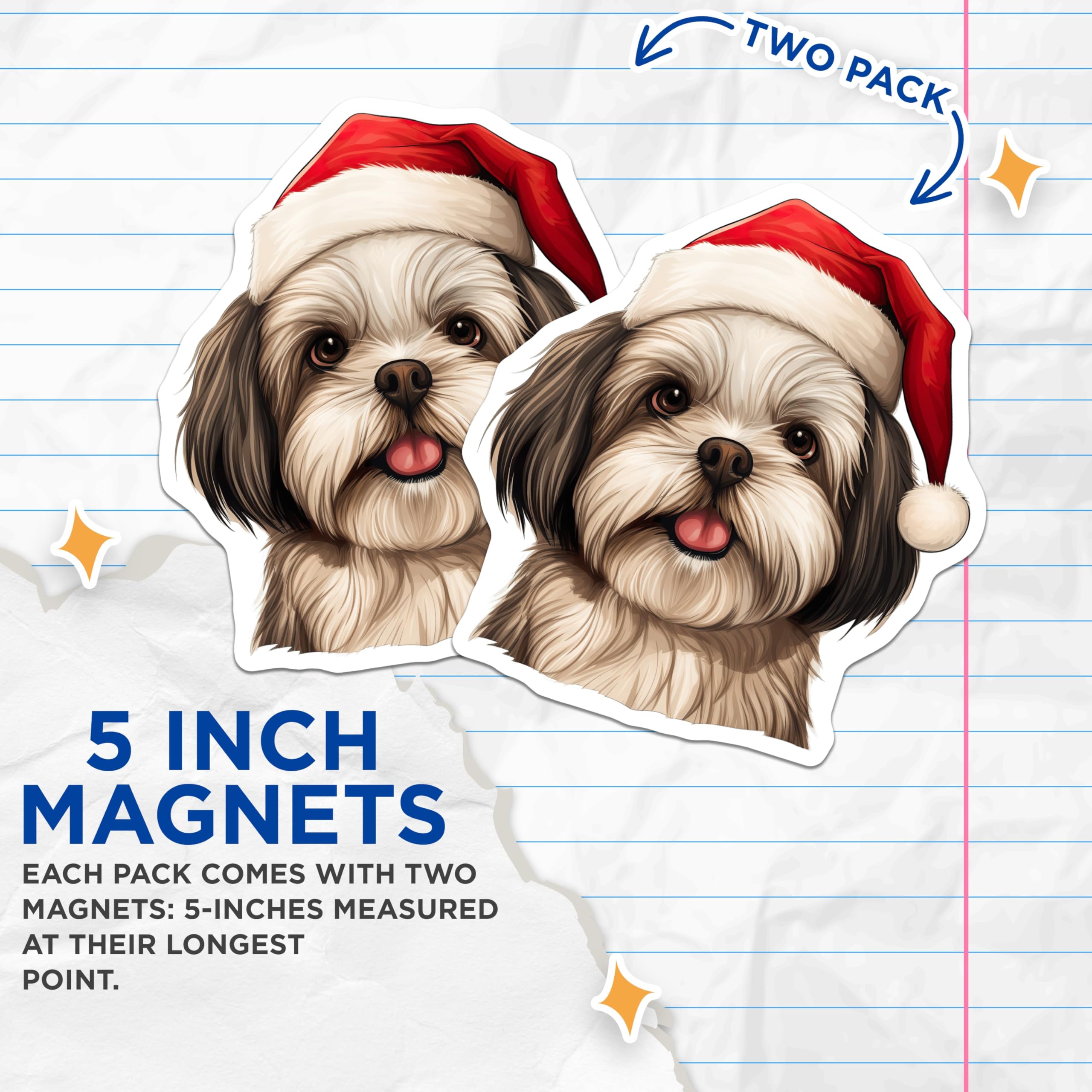 (2 Pack) Shih Tzu Christmas Magnets - Santa Hat Dog - Holiday Home Decor - 5 Inches On Longest Side - Thick Durable Magnet - Made in USA - MAG28289