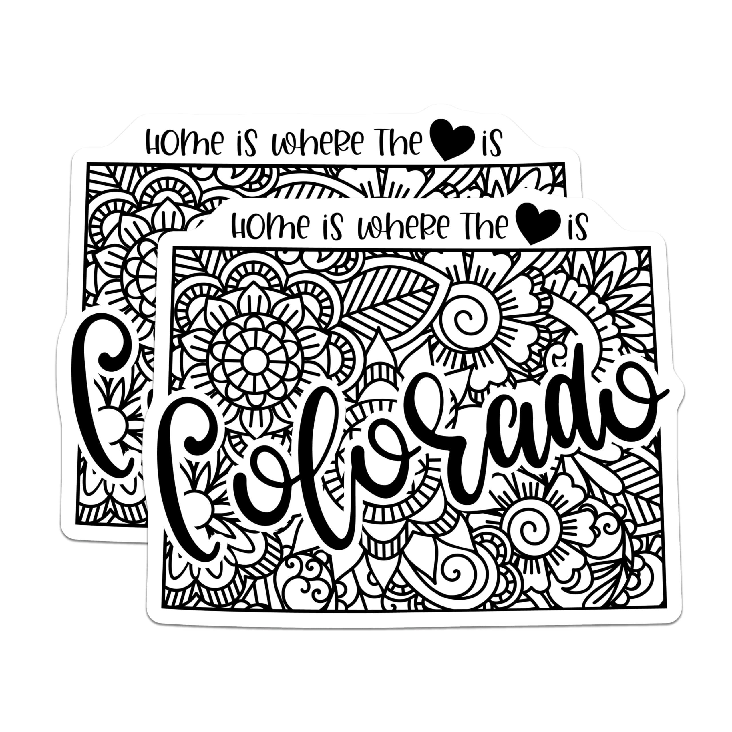 (2 Pack) Colorado State Stickers - Home is Where The Heart is - Floral Art Design - 5" On Longest Side - Sticks to Smooth Flat Surfaces - Made in USA - BMCS9104