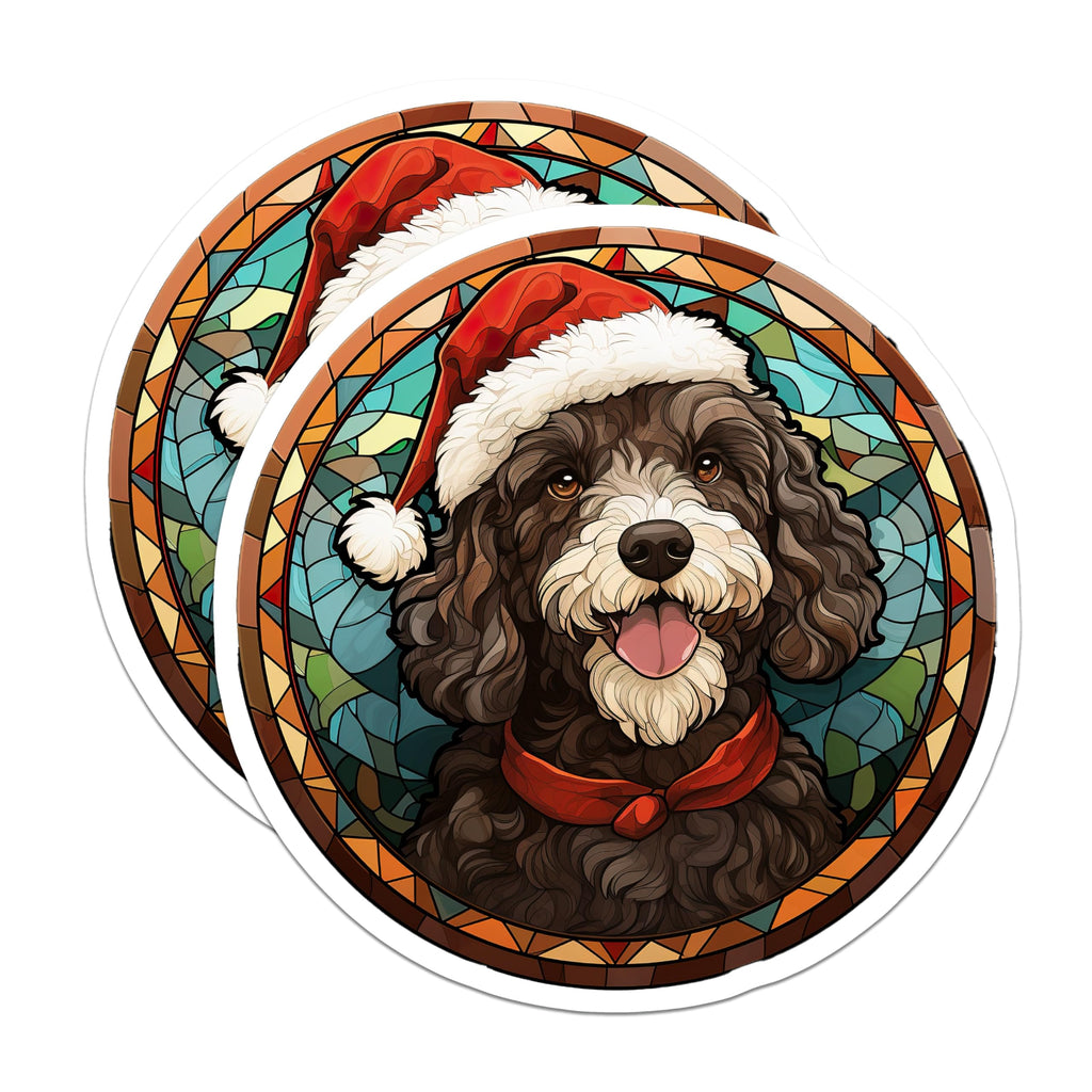(2 Pack) Christmas Water Dog Magnets - Stained Glass Pet Art - Holiday Kitchen Accent - 5 Inches On Longest Side - Thick Durable Magnet - Made in USA - MAG23891