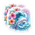 (2 Pack) Dolphin Wave Stickers - Hibiscus Flower - Ocean Mandala - 5" On Longest Side - Sticks to Smooth Flat Surfaces - Made in USA - BMCS9484