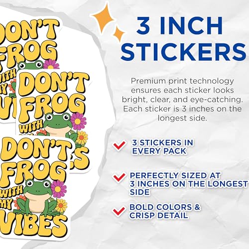 (3 Pack) Frog Vibes Decals - Funny Frog Saying - Laptop Decals - 3 Inches On Longest Side - Easy Peel & Apply - Made in USA - 3MCS2547