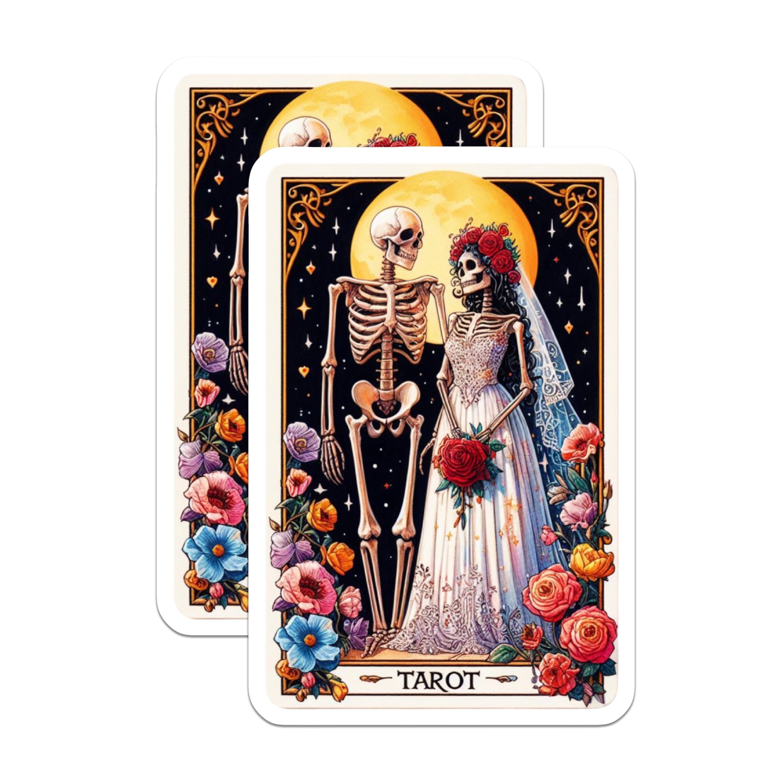 (2 Pack) Skeleton Wedding Magnets - Dia de Los Muertos Lovers - Gothic Romance Decor - Tarot Card Art - Spooky Couple - 5 Inches On Longest Side - Thick Durable Magnet - Made in USA - MAG22572