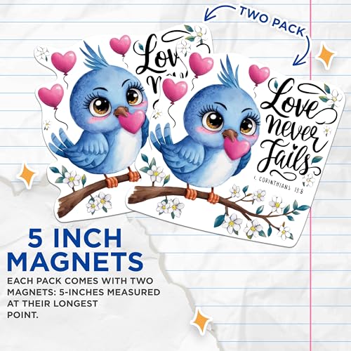 (2 Packs) Love Never Fails Magnets - 1 Corinthians 13:8 Christian Positive Magnets - 5 Inches On Longest Side - Premium Magnet - for Fridges, Toolboxes, Cars - Made in USA - MAG2307