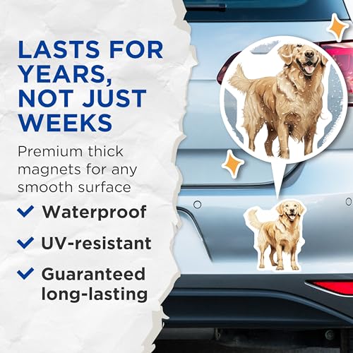 (2 Pack) Happy Golden Retriever Magnets - Canine Companion Fridge - Pet Lover Kitchen Decor - 5 Inches On Longest Side - Thick Durable Magnet - Made in USA - MAG27316