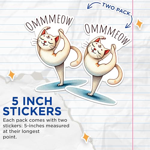 (2 Packs) Ommewow Cat Doing Yoga Stretching Stickers - Funny Cat Yoga Decals - 5 Inches On Longest Side - Premium Vinyl Decal - Sticks to Any Smooth Flat Surface - Made in USA - BMCS2433