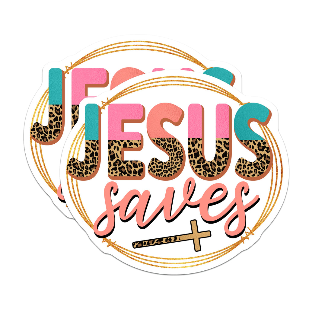 (2 Pack) Jesus Saves Magnets - Leopard Print Christian - Faith Based Refrigerator Decor - 5 Inches On Longest Side - Thick Durable Magnet - Made in USA - MAG37449
