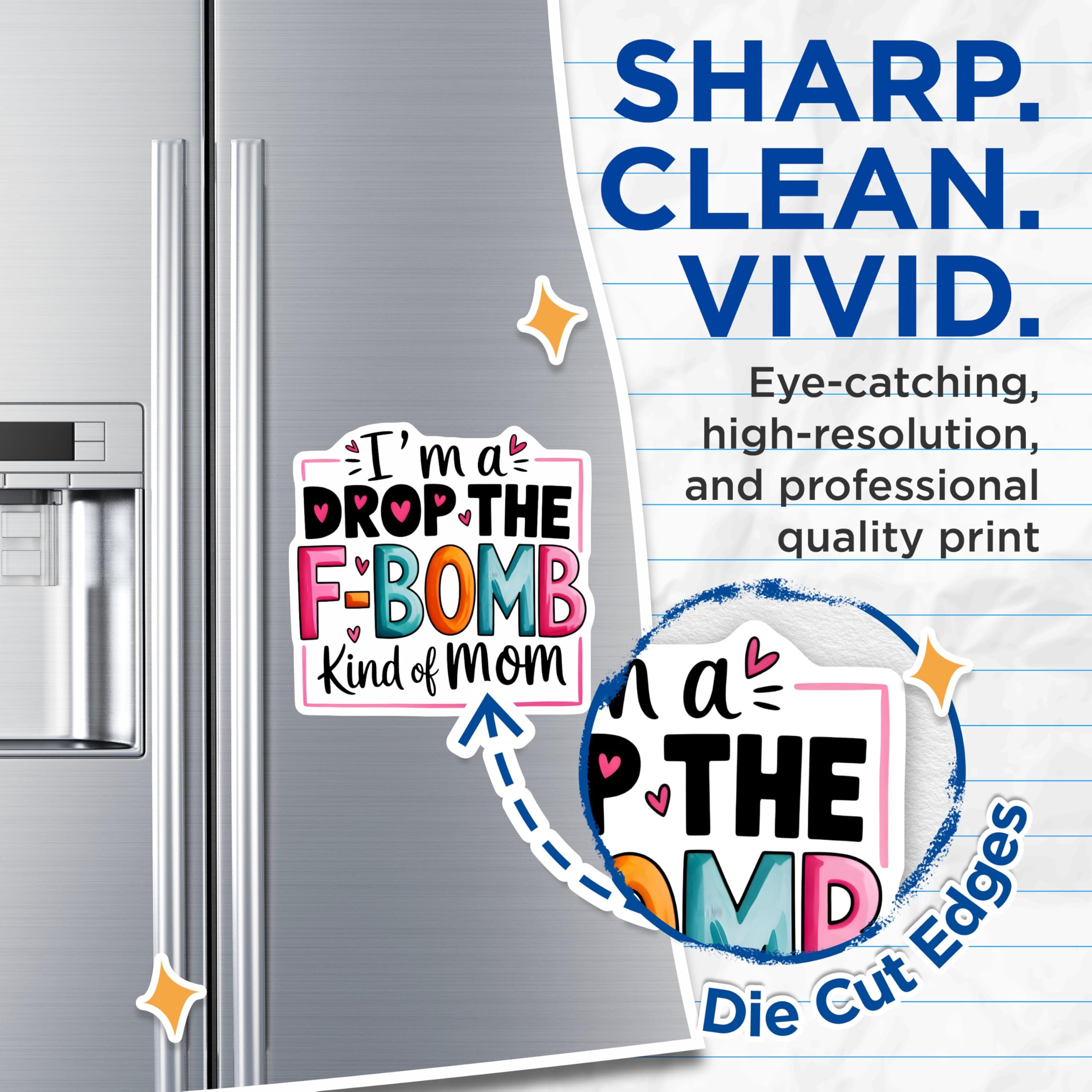 (2 Pack) F Bomb Mom Magnets - Sarcastic Mother Saying - Funny Quote Fridge Decor - 5" On Longest Side - Premium Magnet - for Cars, Refrigerators, Toolboxes, Lockers - Made in USA - MAG16035
