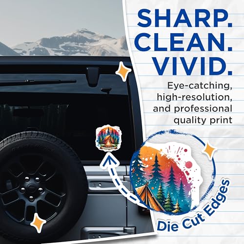 (2 Pack) Camping Adventure Stickers - Outdoor Enthusiast - Nature Camping Decals - 5" On Longest Side - Sticks to Smooth Flat Surfaces - Made in USA - BMCS6654