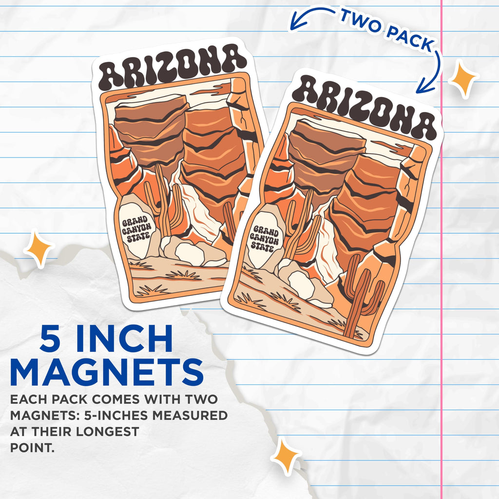 (2 Pack) Arizona Magnets - Grand Canyon Decor - Southwestern Refrigerator Magnets - 5" On Longest Side - Premium Magnet - for Cars, Refrigerators, Toolboxes, Lockers - Made in USA - MAG17688
