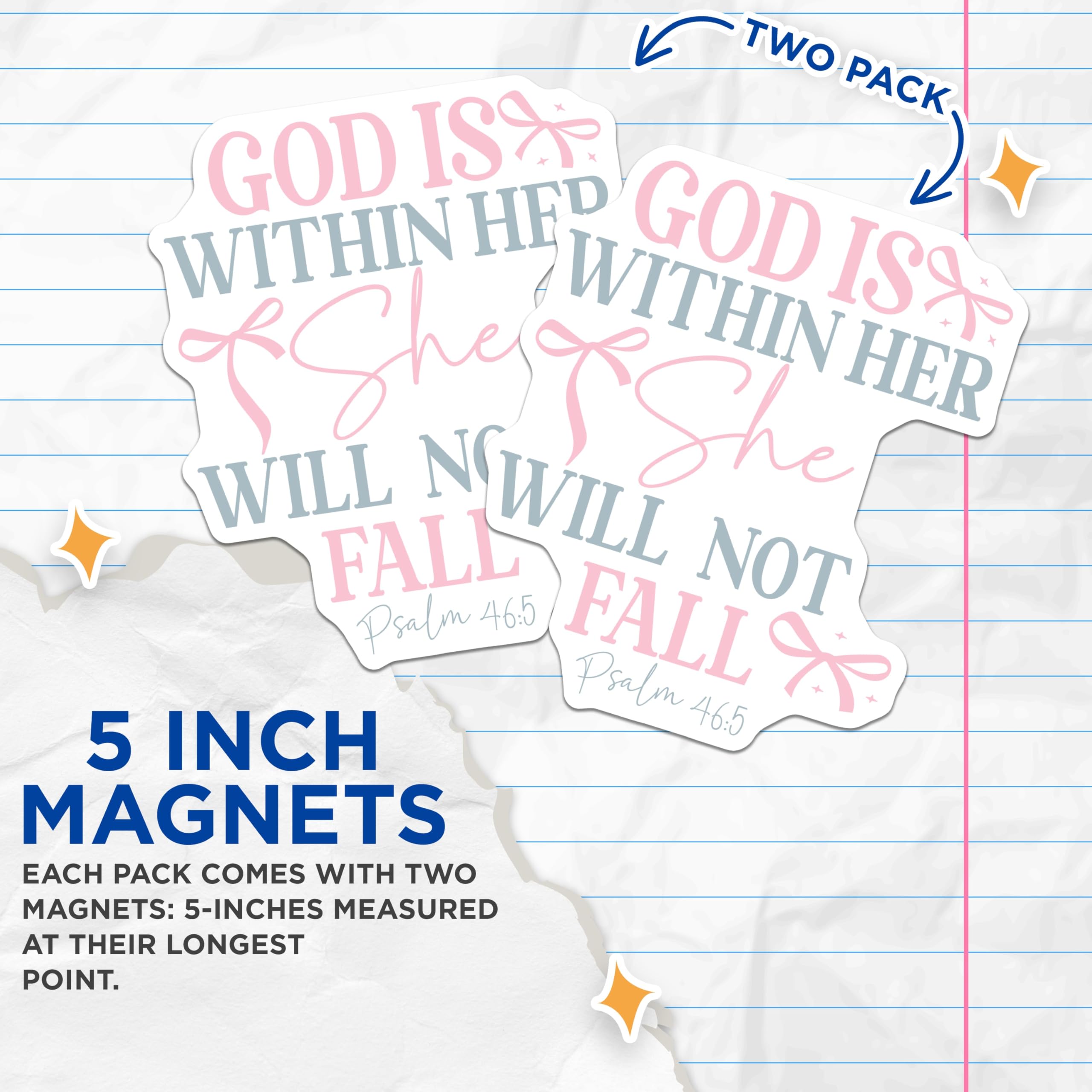 (2 Pack) God is Within Her Magnets - Psalm 46:5 Scripture - Christian Woman Inspiration - Faith Home Decor - 5 Inches On Longest Side - Thick Durable Magnet - Made in USA - MAG26541