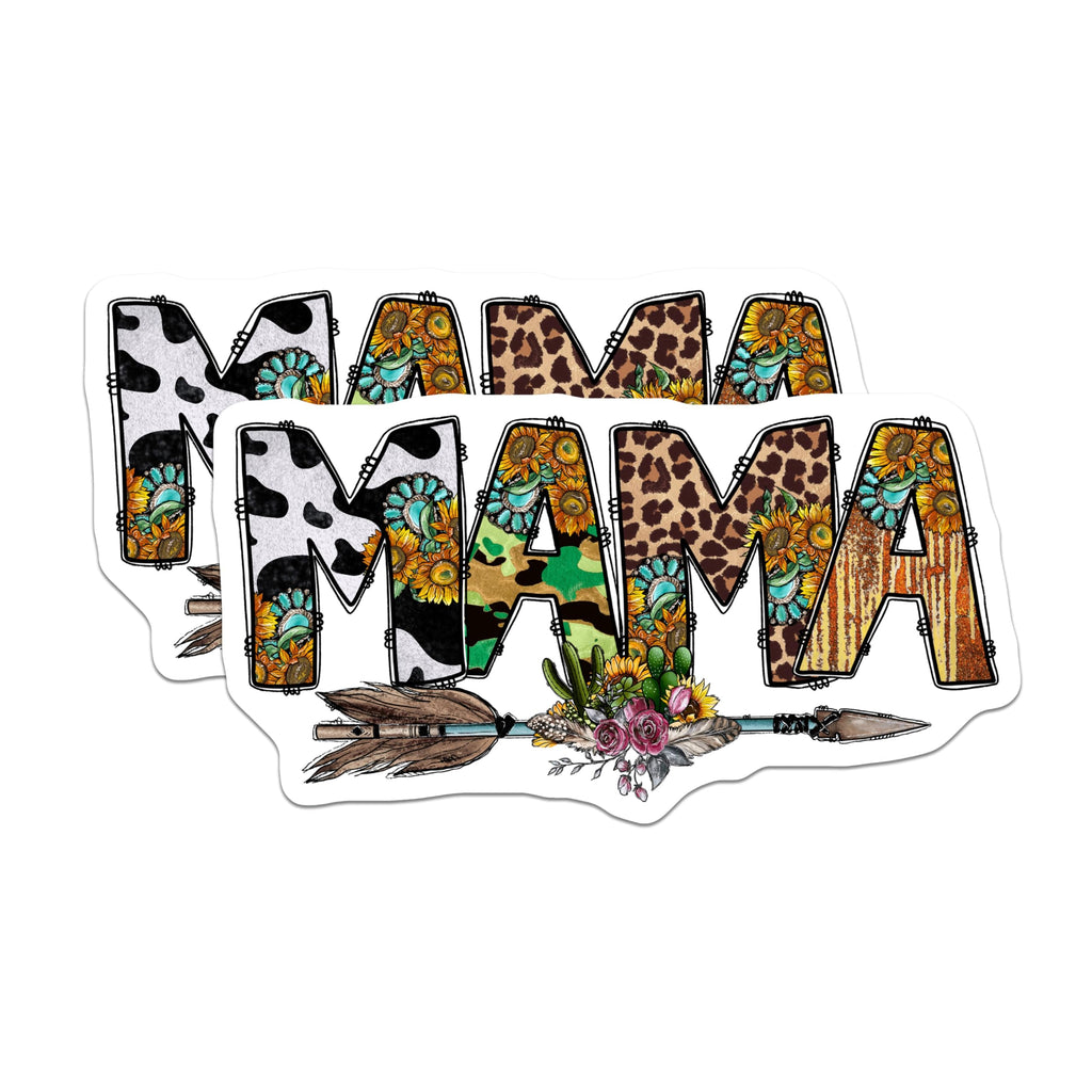 (2 Pack) Mama Western Sunflower Magnets - Turquoise Cow Leopard Camo Arrow - Rustic Boho Mom Decor - 5 Inches On Longest Side - Thick Durable Magnet - Made in USA - MAG29434