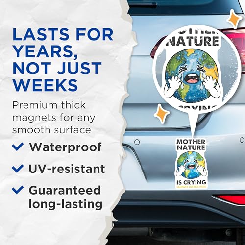 (2 Pack) Mother Nature is Crying Magnets - 5" On Longest Side - for Cars, Fridges, Toolboxes - Made in USA - MAG7700