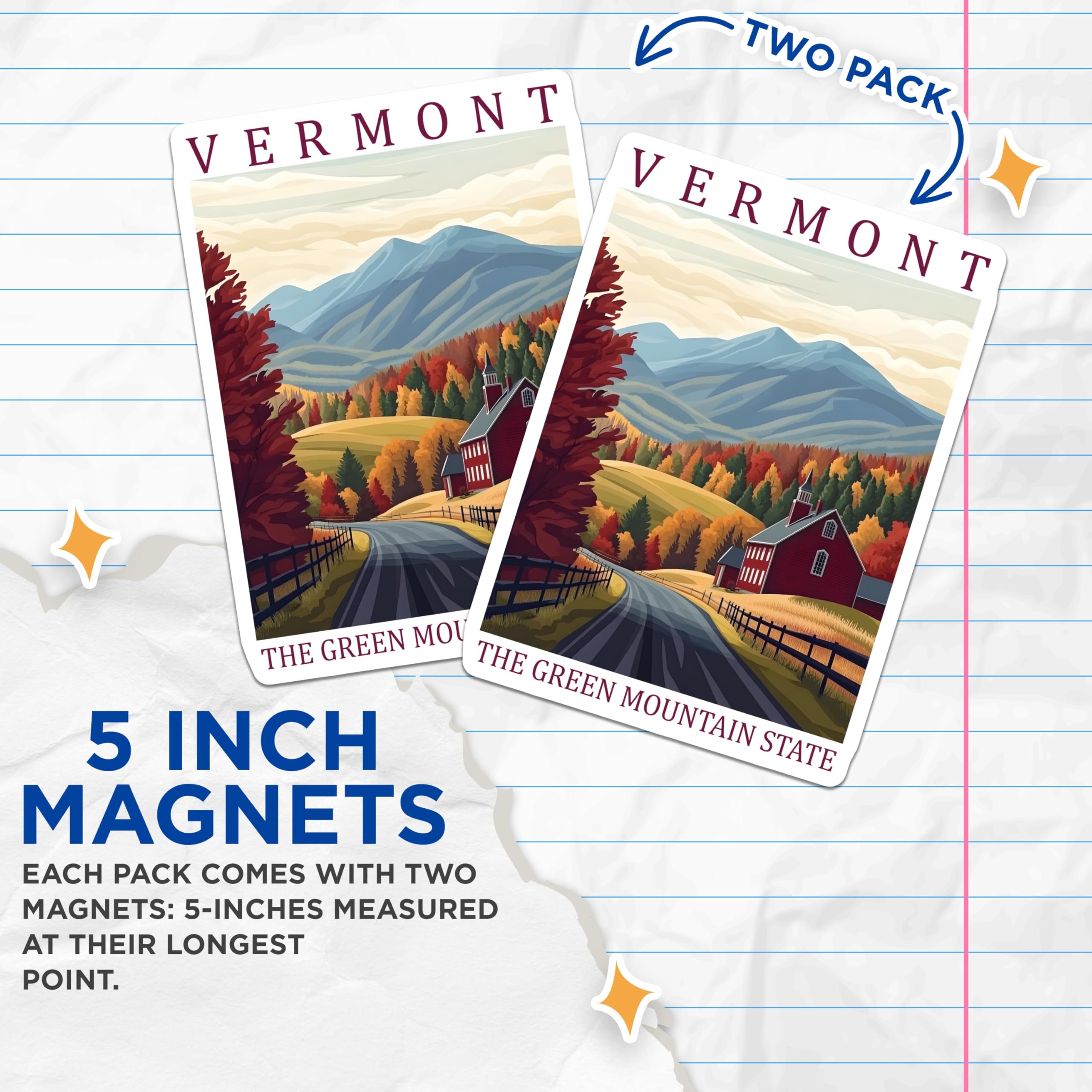 (2 Pack) Vermont Fall Magnets - Autumn Landscape Scene - Green Mountain State Souvenir - 5 Inches On Longest Side - Thick Durable Magnet - Made in USA - MAG19037
